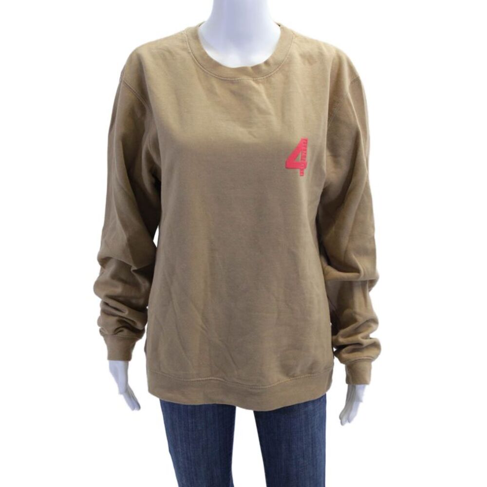 4 Hunnid Womens Pullover Crew Neck Logo Sweatshirt Brown Pink Cotton Size Small